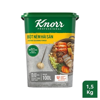 Knorr Bột Nêm Hải Sản 1.5kg - Knorr Bột Nêm Hải Sản làm từ tôm cá và hải sản tự nhiên giúp tăng hương vị hải sản đậm đà và hấp dẫn hơn cho các món ăn hải sản.